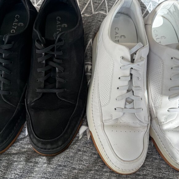 CALTO Sneakers – M11.5 (Fit 12) – White Leather + Black Suede Add 2in Height - Picture 9 of 9